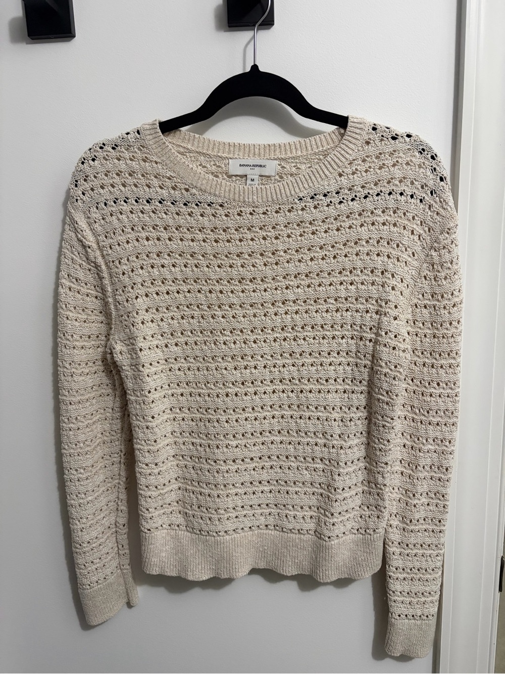 Banana Republic Open-Weave Cream Crewneck Sweater